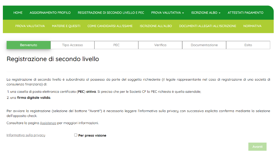 Registrazione secondo livello OCF