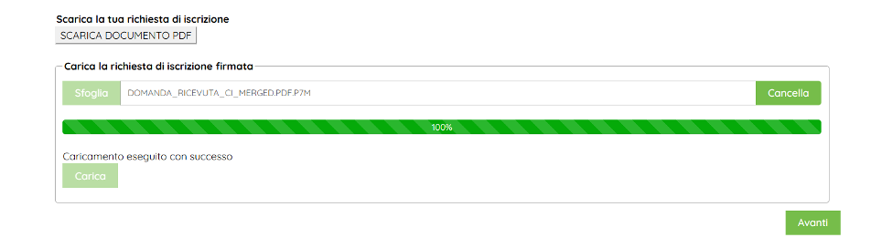 Caricamento domanda firmata