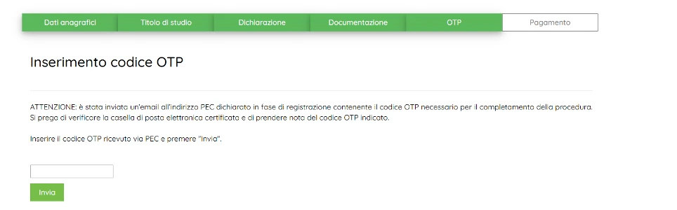 Inserimento OTP