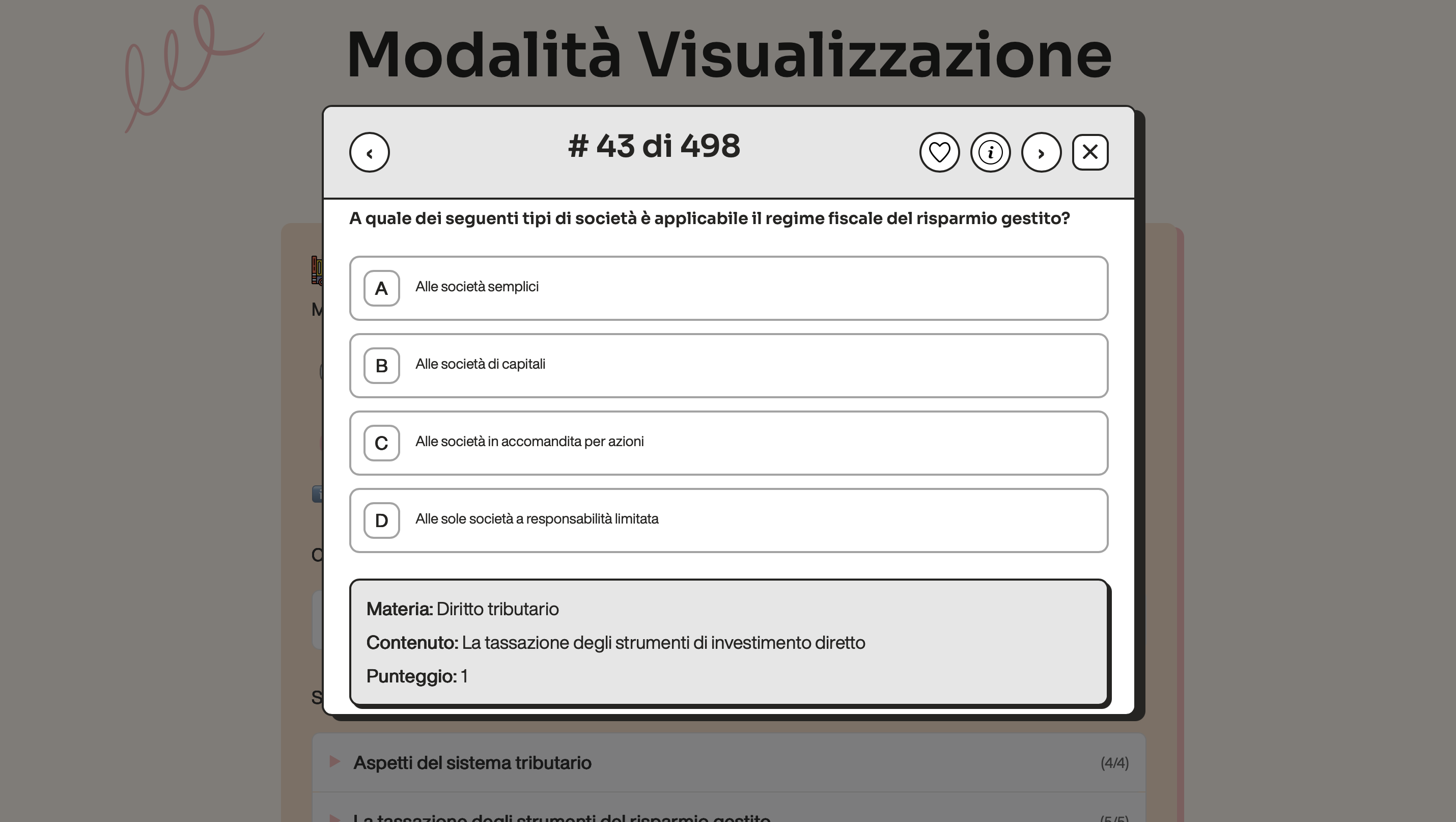Screenshot della sezione Visualizza Domande di OCF Go!